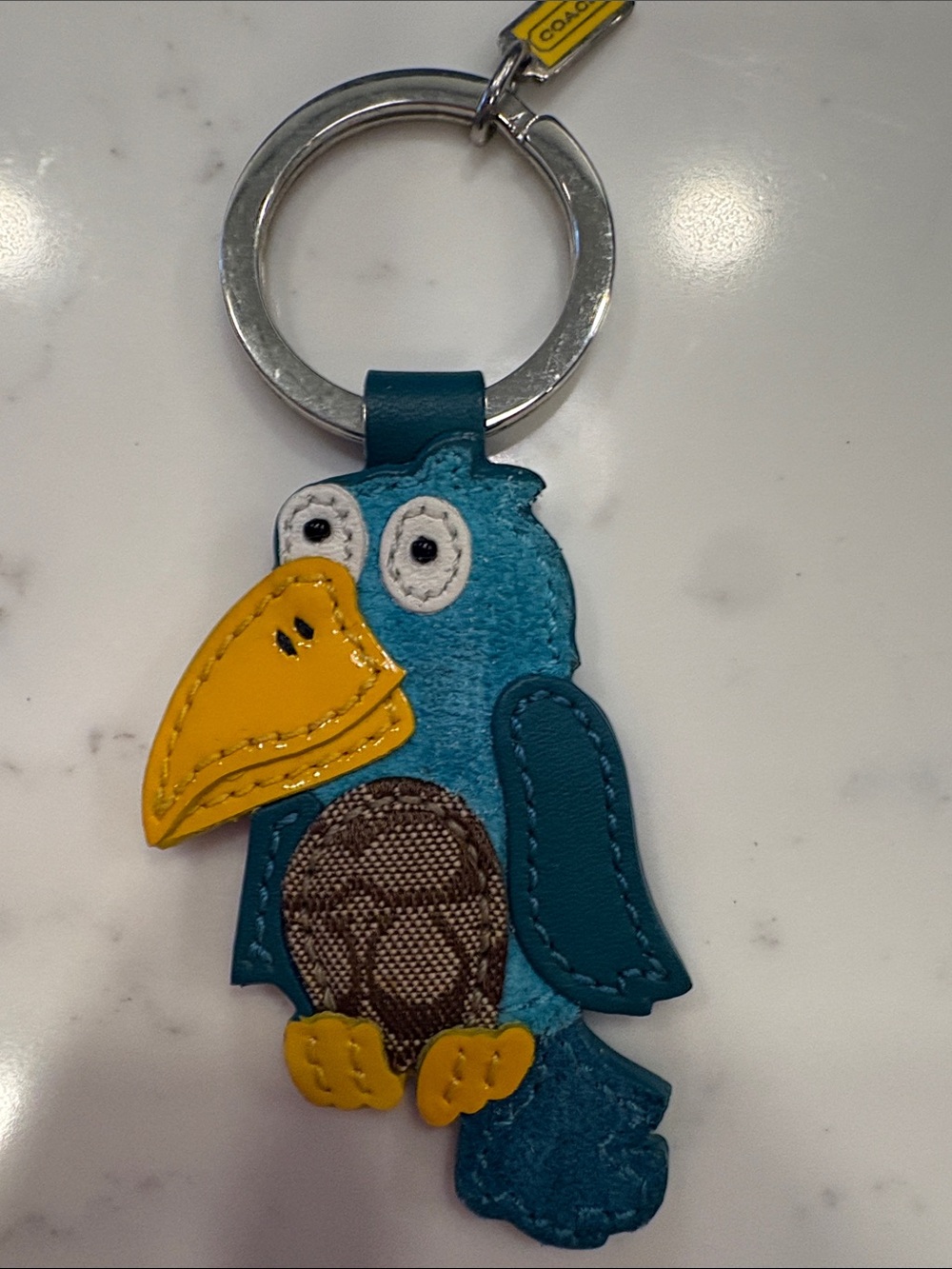 Coach Teal and Yellow Bird Leather Key Charm